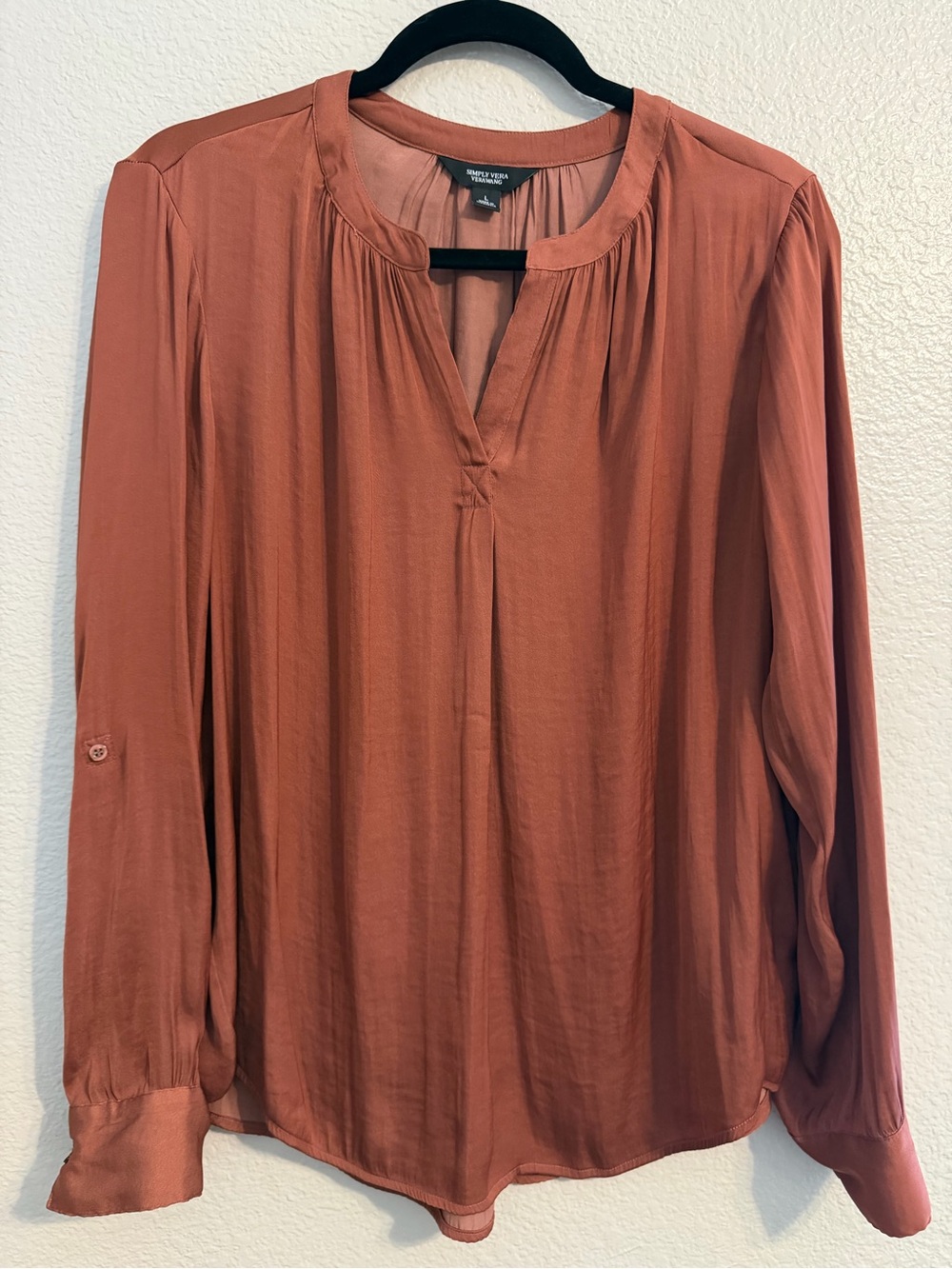 Vera Wang Rust Long-Sleeve V-Neck Blouse
